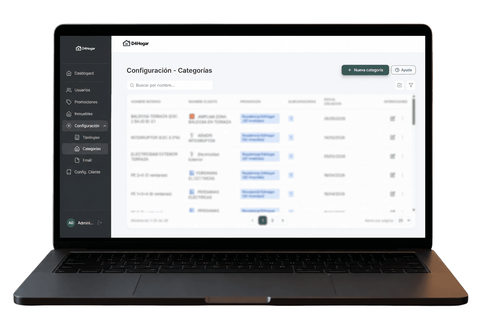 D4Hogar - Configuración de opciones